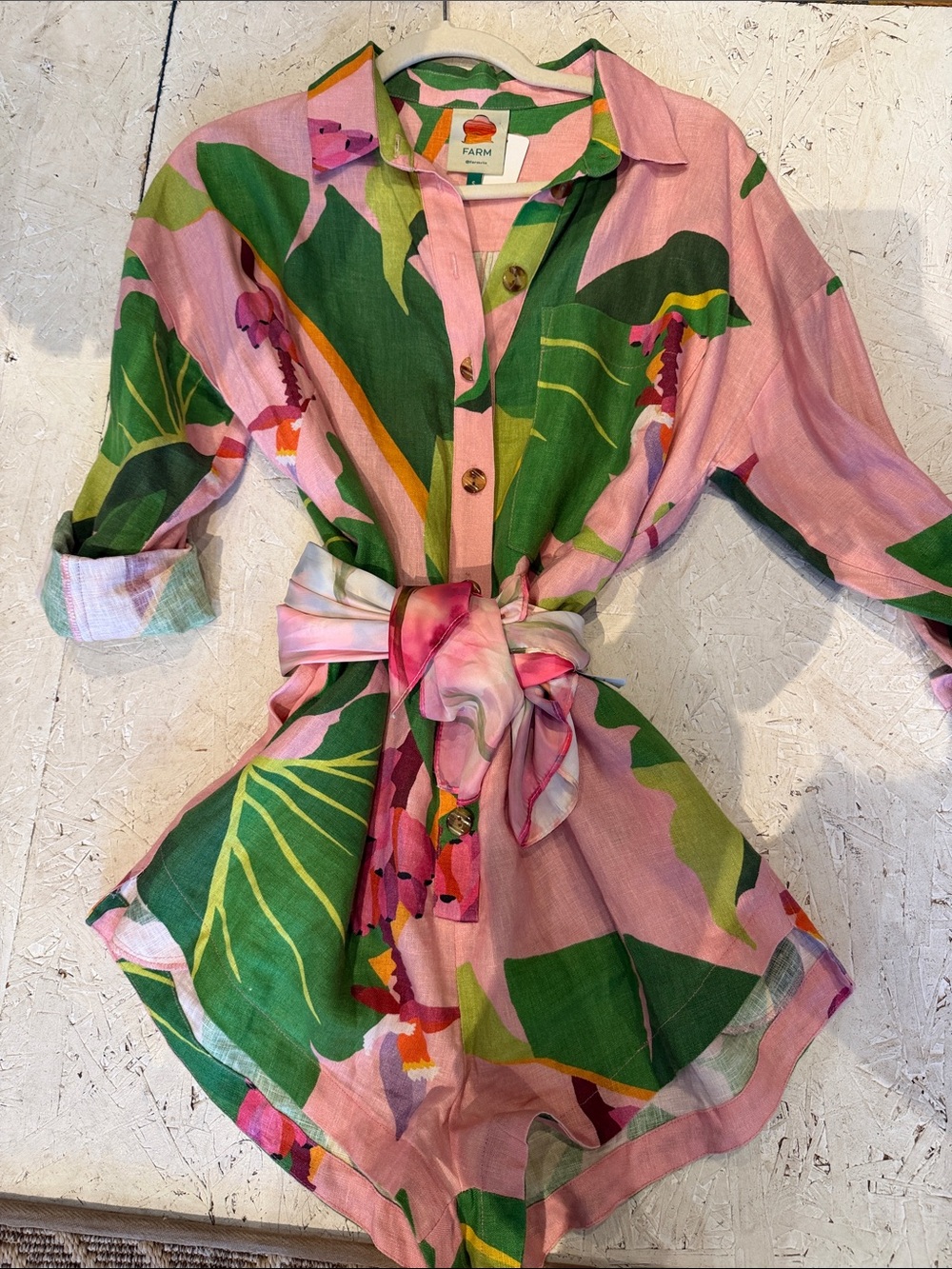 FARM Rio Pink & Green Tropical Tie-Waist One-Piece - Picture 2 of 7